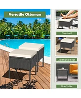 Sugift 5 Pieces Outdoor Wicker Sofa Set with Coffee Table and 2 Ottomans