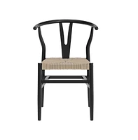 Emma+Oliver Devine Wishbone Style Wooden Dining Chair With Kraft Paper Rope Seat, Stackable Design