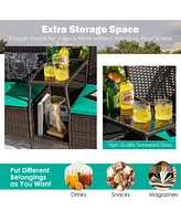 Sugift Rattan Patio Conversation Set Cushioned with Glass Table