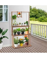 Unho Wood Plant ladder 3 tier Patio Flower Holder Kitchen Organizer for Garden Lawn