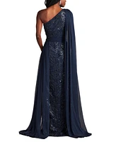 Tadashi Shoji Women's Ada Beaded One Shoulder Cape Sleeve Gown