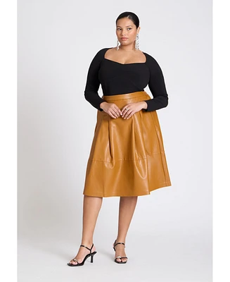 Eloquii Women's Faux Leather Full Midi Skirt