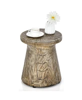 Sugift Weather Resident Rock End Table with Wood Grain for Living Room