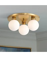 Possini Euro Design Katalin 12 1/4" Modern Semi Flush-Mount Ceiling Light Fixture Kitchen Foyer Hallway Round 3-Light Led Dimmable Gold Finish White G