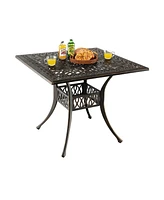 Sugift 35.4 Inch Aluminum Patio Square Dining Table with Umbrella Hole