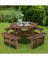 Sugift Patio 8 Seat Wood Picnic Dining Seat Bench Set