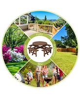 Sugift Patio 8 Seat Wood Picnic Dining Seat Bench Set