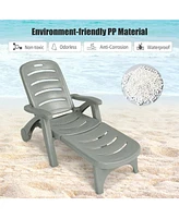 Sugift 5 Position Adjustable Folding Lounger Chaise Chair on Wheels
