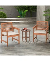 Sugift Set of 2 Patio Solid Wood Dining Chairs with Cushions and Slatted Seat