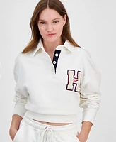 Tommy Jeans Women's Cotton H-Patch Long-Sleeve Polo Sweatshirt