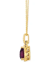 Le Vian Rhodolite (2-1/10 ct. t.w.) & Diamond (1/4 ct. t.w.) Pear-Shape Halo 20" Adjustable Pendant Necklace in 14k Yellow Gold