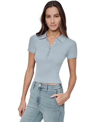 Dkny Jeans Petite Short-Sleeve Ribbed Polo Shirt