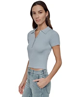 Dkny Jeans Petite Short-Sleeve Ribbed Polo Shirt