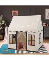 Gouun Toddler Large Playhouse with Star String Lights-Beige