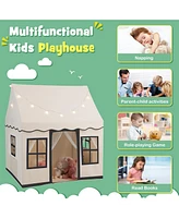 Gouun Toddler Large Playhouse with Star String Lights-Beige