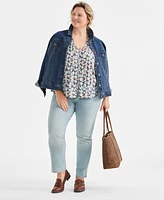 Style & Co Plus Printed 3/4-Sleeve Blouse, Exclusively at Macy's