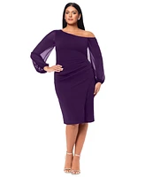 Betsy & Adam Plus Scuba Sheer-Sleeve Midi Dress