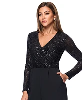 Xscape Women's Sequined-Bodice Straight-Leg Jumpsuit