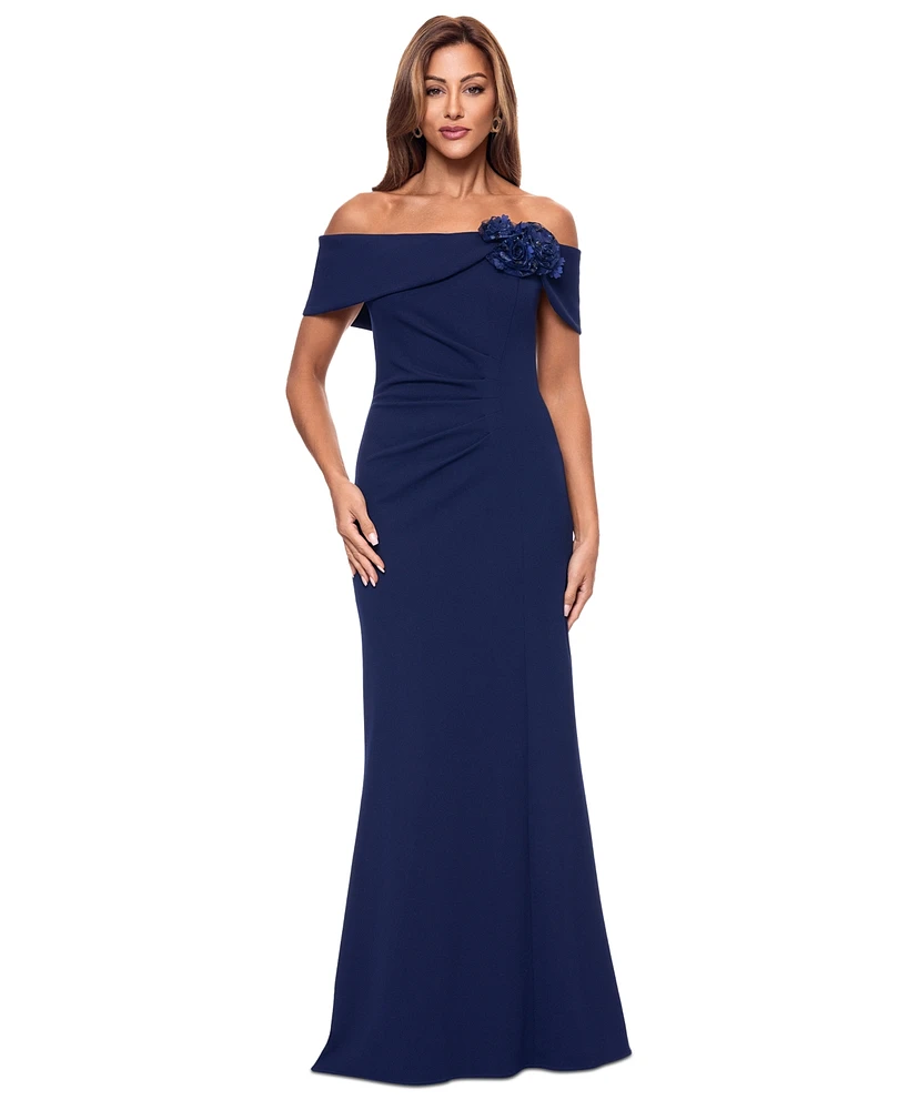 Xscape Women's Floral-Trim Off-The-Shoulder Gown