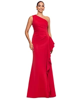 Xscape Women's Ruffled One-Shoulder Scuba Gown