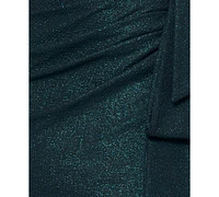 Xscape Women's Metallic V-Neck Ruched Side-Drape Gown