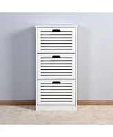 Slickblue Wooden Shoe Cabinet for Entryway, White Shoe Storage Cabinet with 3 Flip Doors