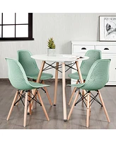 Sugift 4 Pieces Modern Plastic Hollow Chair Set with Wood Leg