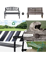 Sugift 50 Inch Patio Park Steel Frame Cast Iron Backrest Bench Porch Chair