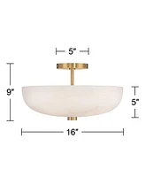 Regency Hill Brock 16" Modern Semi Flush-Mount Ceiling Light Fixture Kitchen Foyer Hallway Round Warm Gold Finish Faux Alabaster Glass Bedroom Bathroo