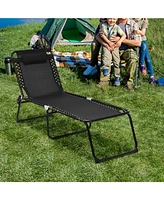 Sugift Folding Heightening Design Beach Lounge Chair with Pillow for Patio