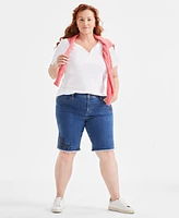 Style & Co Plus Embroidered Denim Bermuda Shorts, Exclusively at Macy's