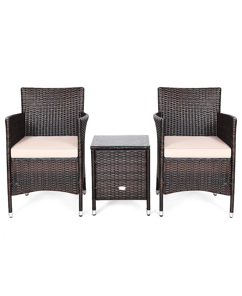 Sugift 3 Pieces Ergonomic Wicker Patio Conversation Set-Beige