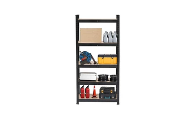 Slickblue 5-Tier Black Storage Rack – Powder-Coated Metal Shelving Unit for Garage, Kitchen, and Home Organization