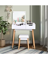 Sugift Wooden Vanity Table with Flip Top Mirror and Cushioned Stool