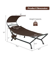 Sugift Patio Hanging Chaise Lounge Chair with Canopy Cushion Pillow and Storage Bag