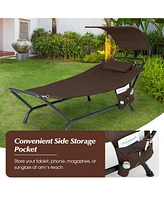 Sugift Patio Hanging Chaise Lounge Chair with Canopy Cushion Pillow and Storage Bag