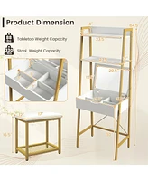Sugift Ladder Vanity Desk Set with Flip Top Mirror and Cushioned Stool