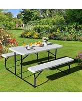 Sugift Indoor and Outdoor Folding Picnic Table Bench Set with Wood-like Texture