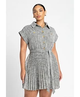 Eloquii Women's Tweed Pleated Mini Shirt Dress