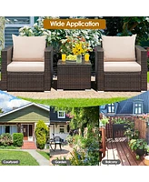 Sugift 3 Pieces Patio Conversation Rattan Furniture Set with Cushion