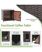 Sugift 3 Pieces Patio Wicker Furniture Set with Storage Table and Protective Cover