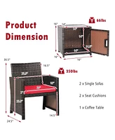 Sugift 3 Pieces Patio Wicker Furniture Set with Storage Table and Protective Cover