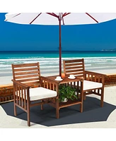 Sugift 3 Pieces Outdoor Patio Table Chairs Set Acacia Wood Loveseat