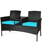 Sugift Wicker Patio Conversation Furniture Set with Removable Cushions and Table