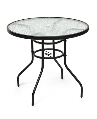 Sugift 32" Round Outdoor Patio Dining Table with Convenient Umbrella Hole