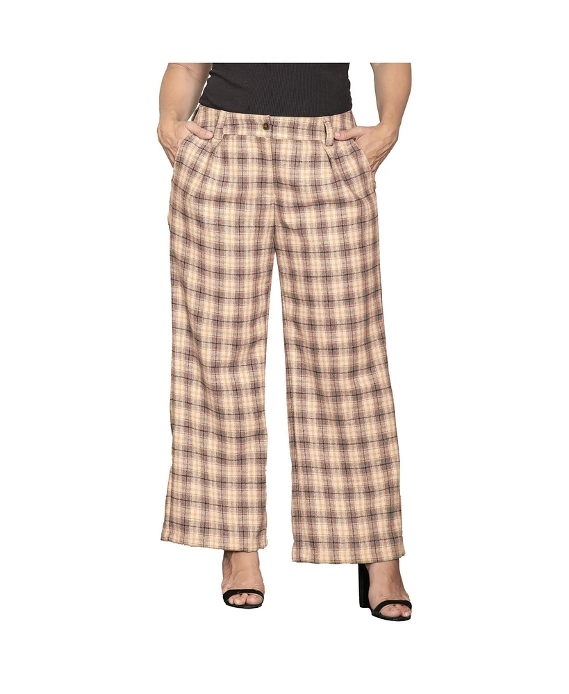 Standards & Practices Women's Wide Leg Woven Plaid Pants