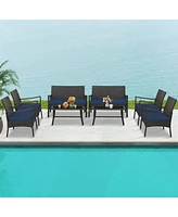 Sugift 4 Pieces Rattan Conversation Set with Tempered Glass Coffee Table