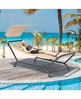 Inolait Sugift Patio Hanging Chaise Lounge Chair with Canopy Cushion Pillow and Storage Bag
