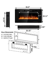Gymax 36-inch Recessed Wall Mounted Electric Fireplace Heater w/ Remote Control