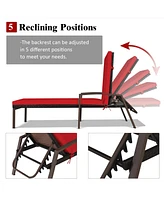 Inolait Sugift 2 Pieces Patio Rattan Reclining Chaise Lounge Chair with Cushion and Armrest